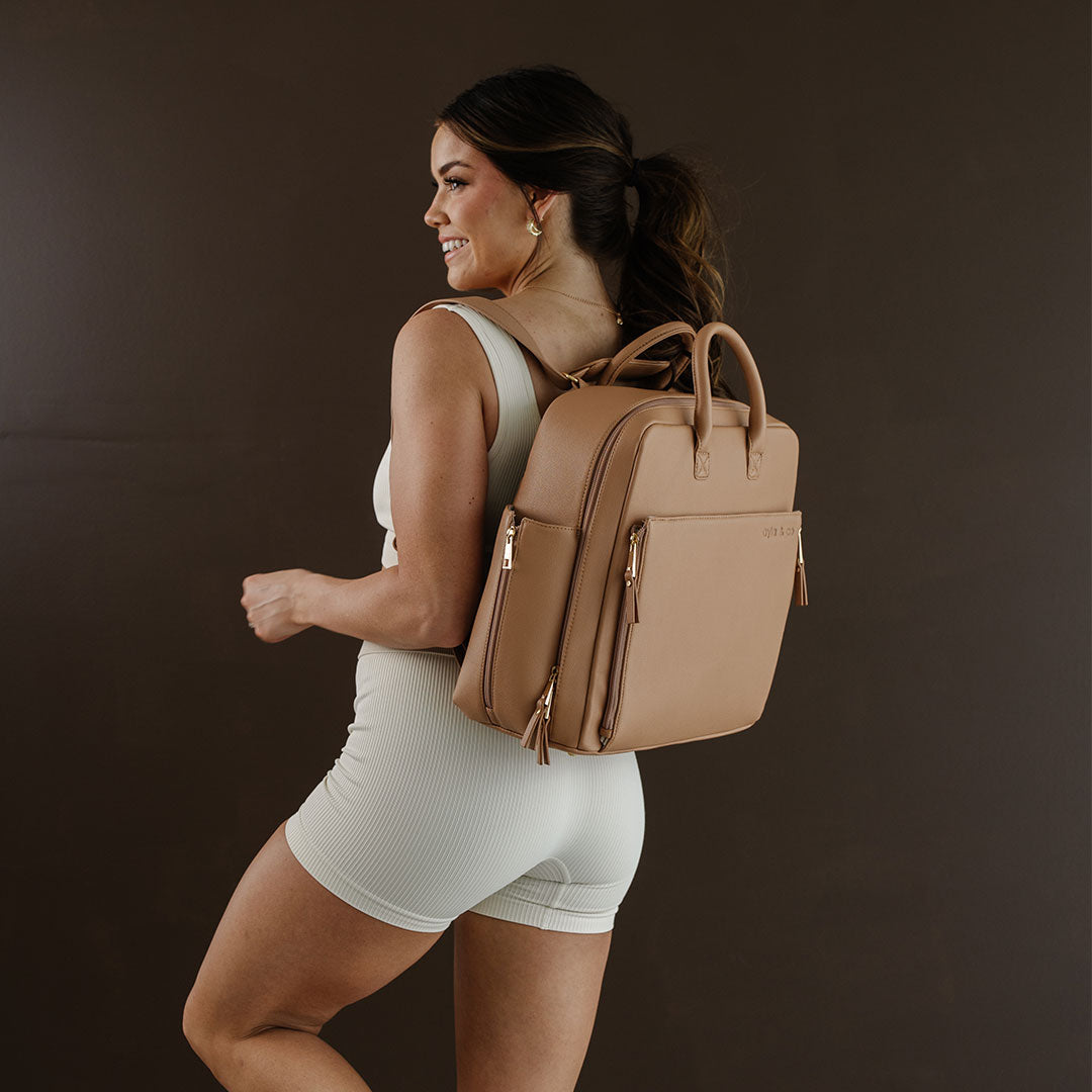 Ayla Bag styled in modern cafe setting