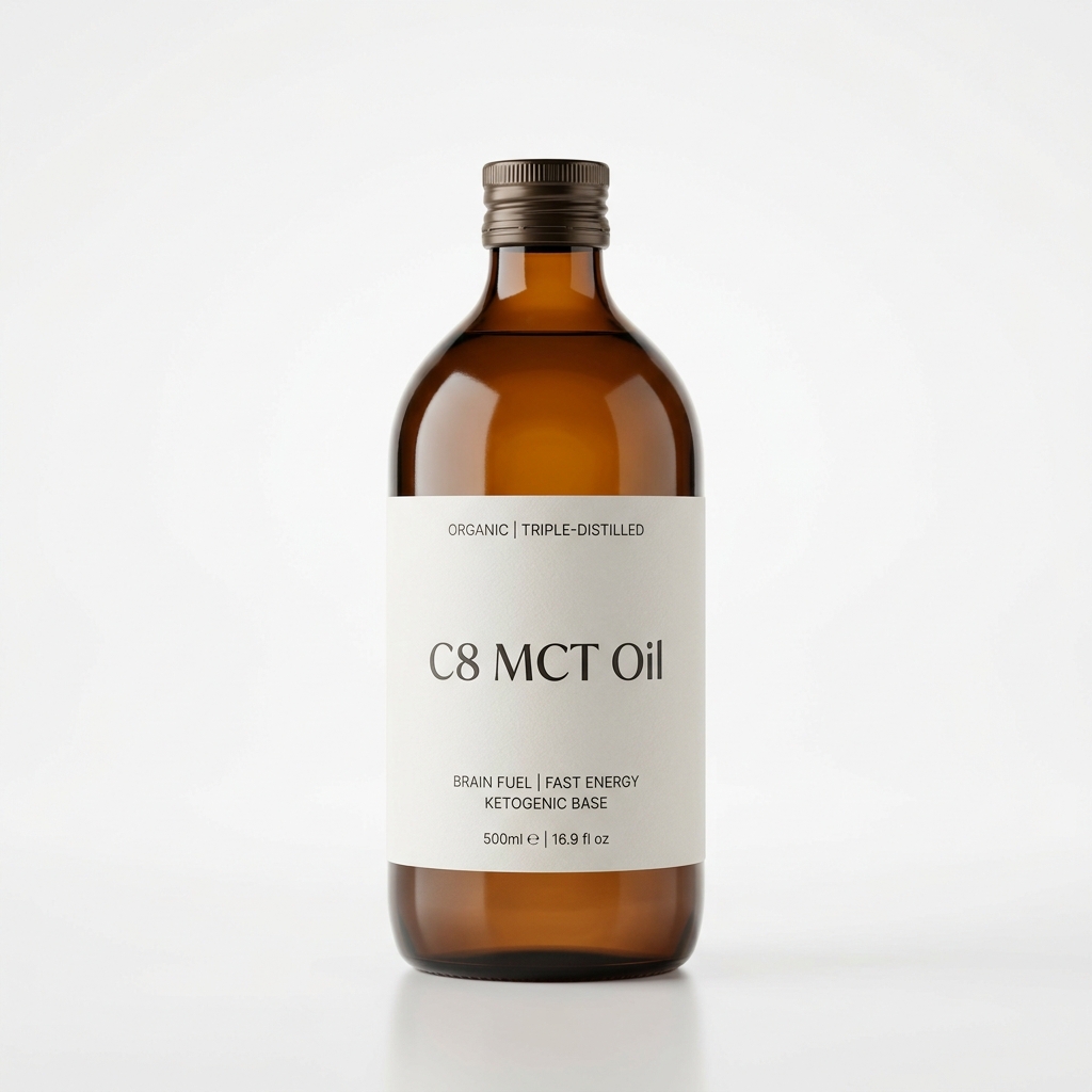C8 MCT Oil bottle close up