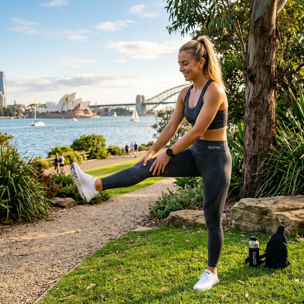 Stretching in Sydney harbor park